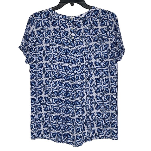 Ann Taylor LOFT Blouse Top Size XS Blue White Floral‎ SS Polyester Womens - Picture 8 of 8